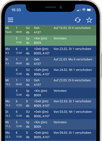 Screenshot: Substitutions view on iPhone