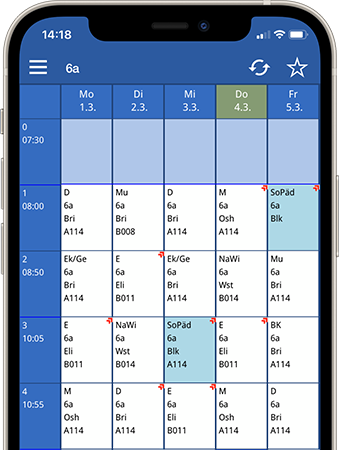 Screenshot: Timetable view on iPhone